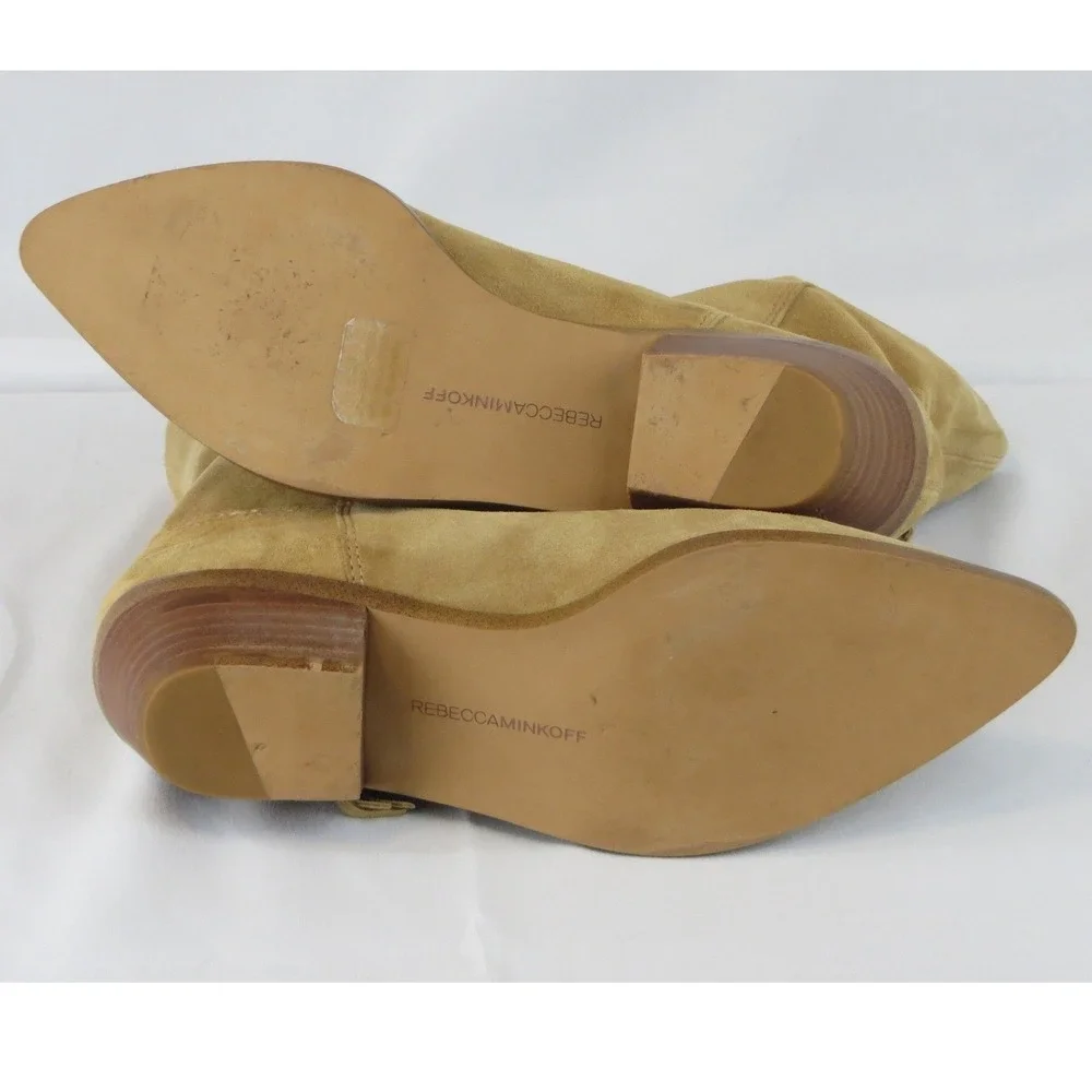 Rebecca Minkoff Tan Suede Fringe Western Boots Pointed Toe Slouchy Mid Calf 7.5 - Picture 7 of 7